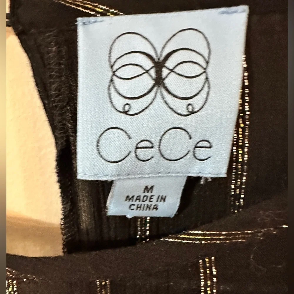 CeCe Womens Black Glitter Pinstripe Long Sleeve Short Shift Party Dress Size M